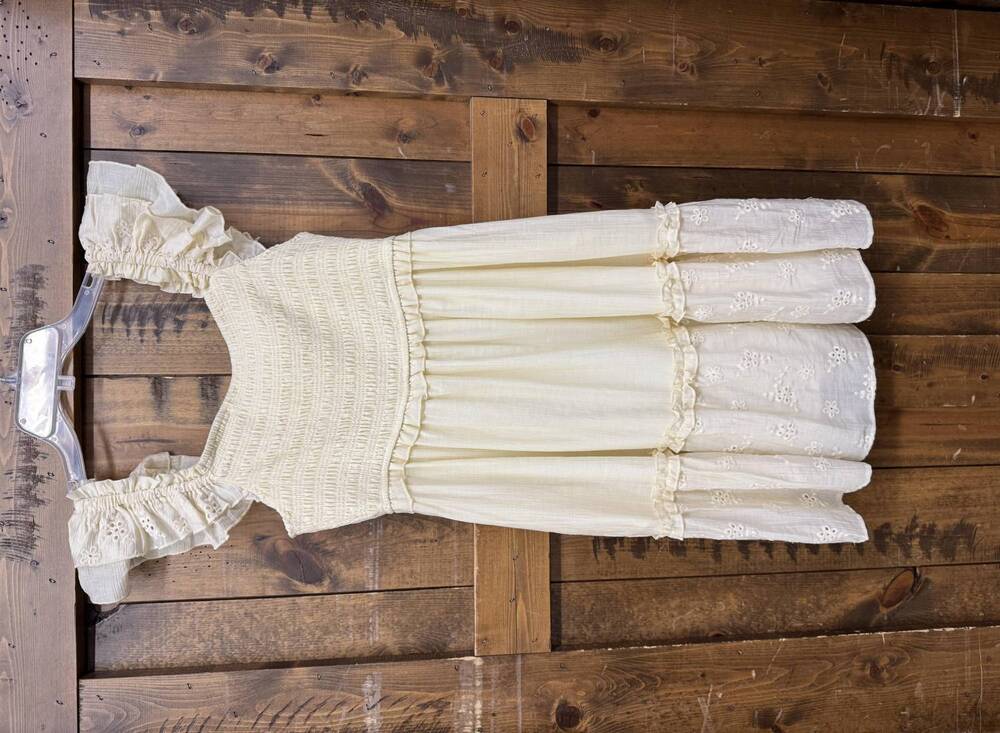NEW HEM & THREAD women's lined smocked sleeveless dress in light yellow